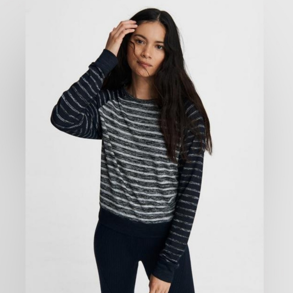 rag & bone Navy and Gray Striped Crewneck